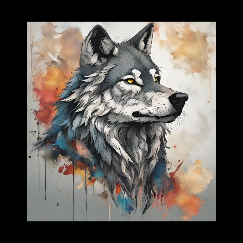 Wolf mit Farbflecken Hintergrund.