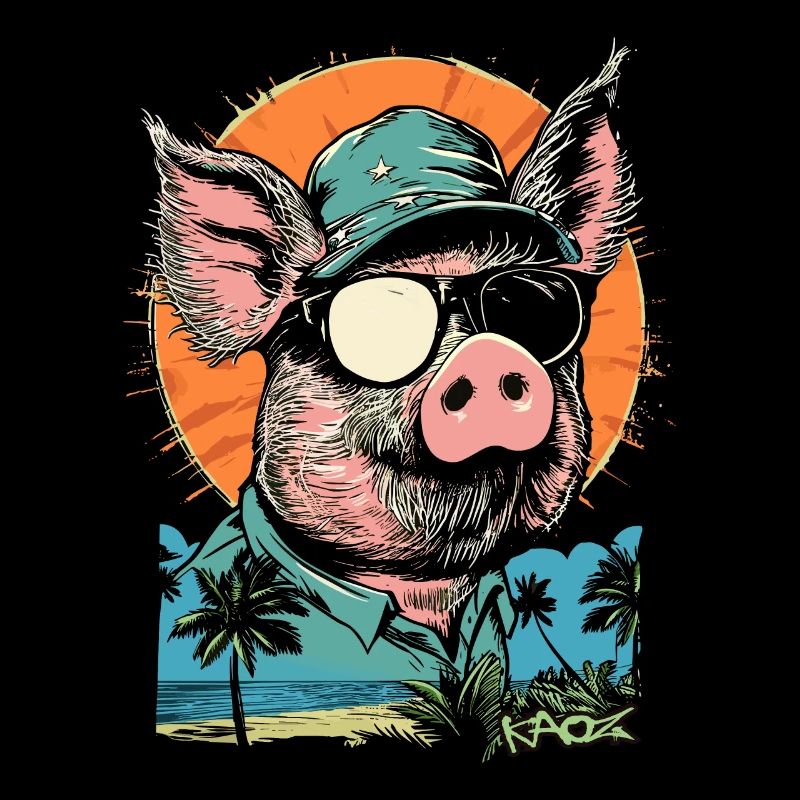 Cochon de vacances d'été plage palmiers