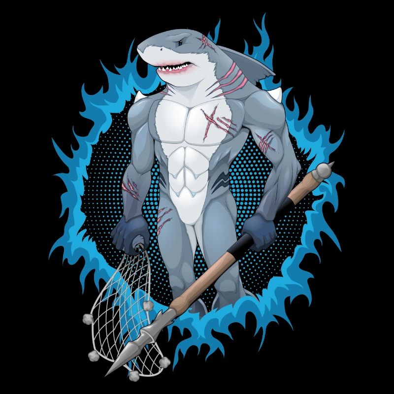 Requin mutant avec fond de feu bleu