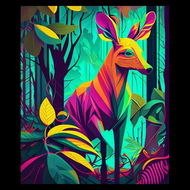 Neon Forest Deer: Nature's Colorful Wonder
