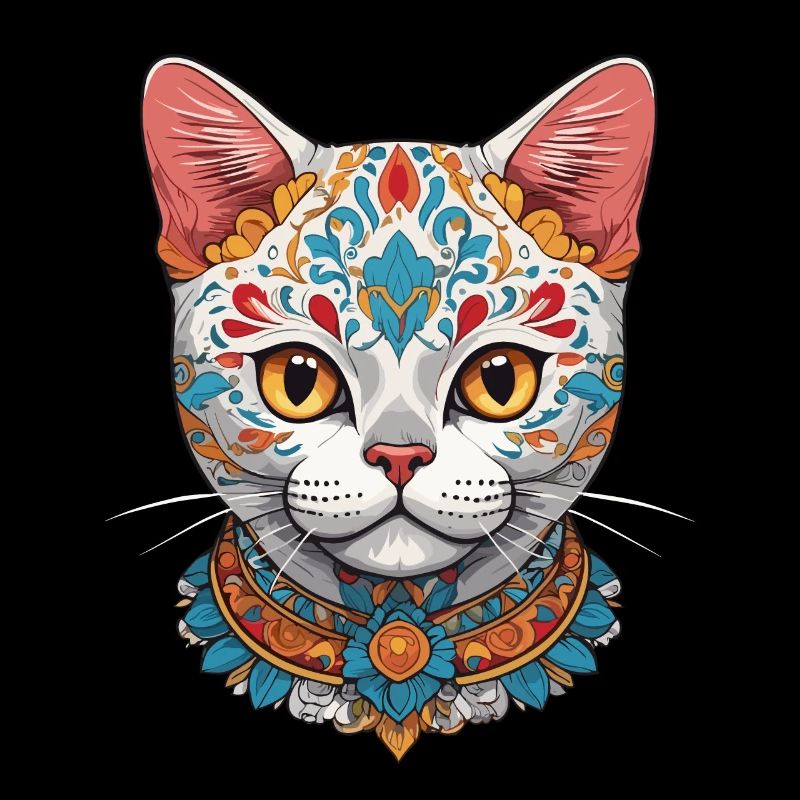Cat Iconic Sugar Skull Mexican