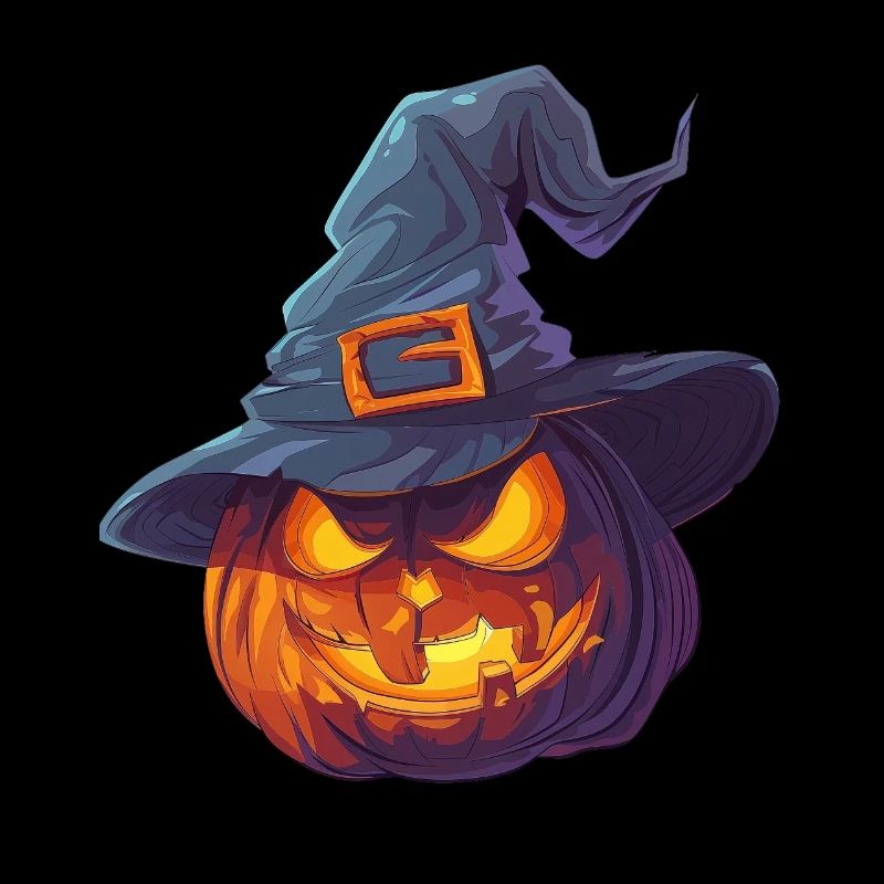 Spooky pumpkin with witch hat