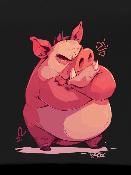 Angry and offended pig