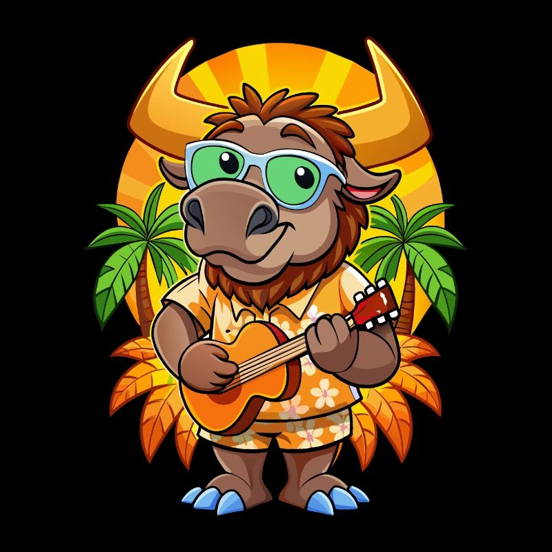 Funny Bison Cartoon Summer Beach Sunglasses Guitar