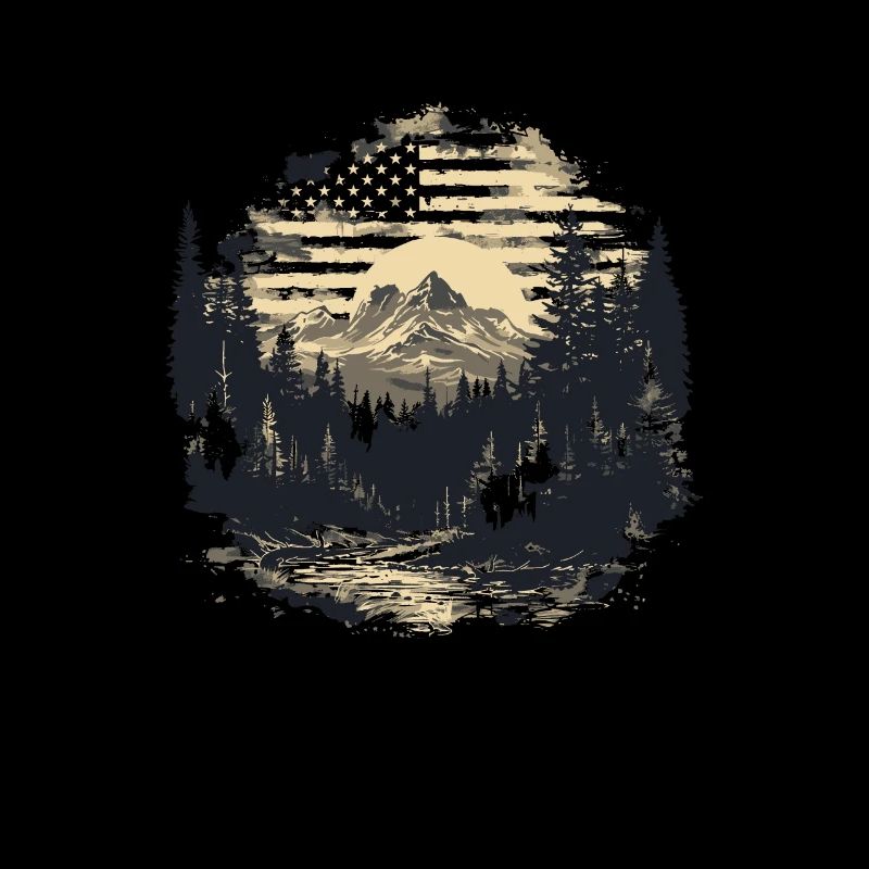 États-Unis, drapeau américain, paysage, forêt