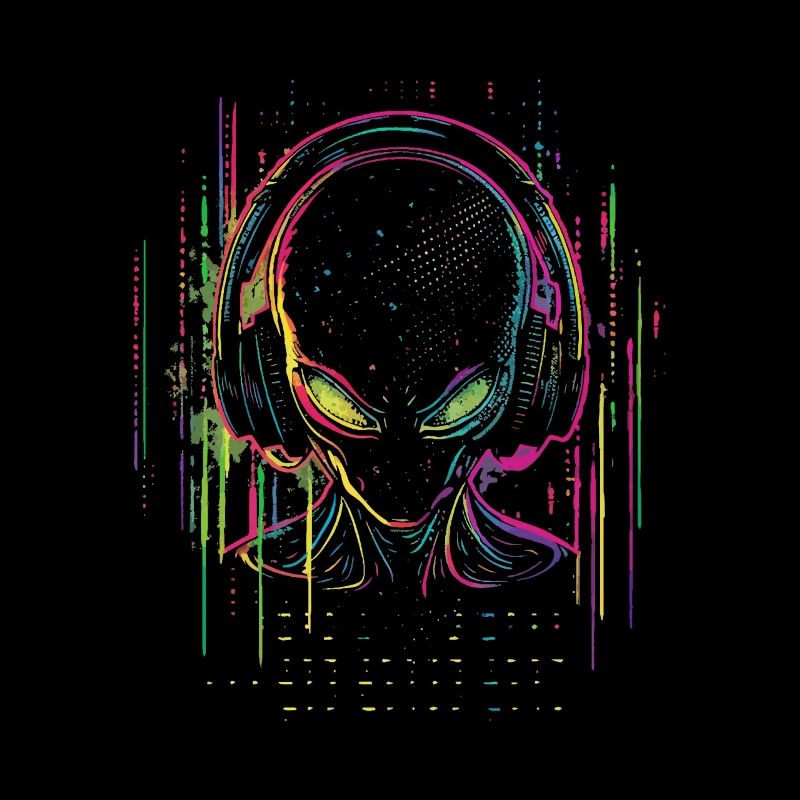 Festival DJ Alien mit Kopfhörer Außerirdischer UFO