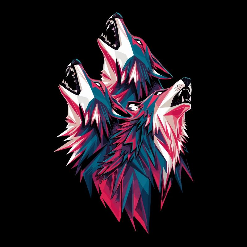 Loups low poly en meute hurlant
