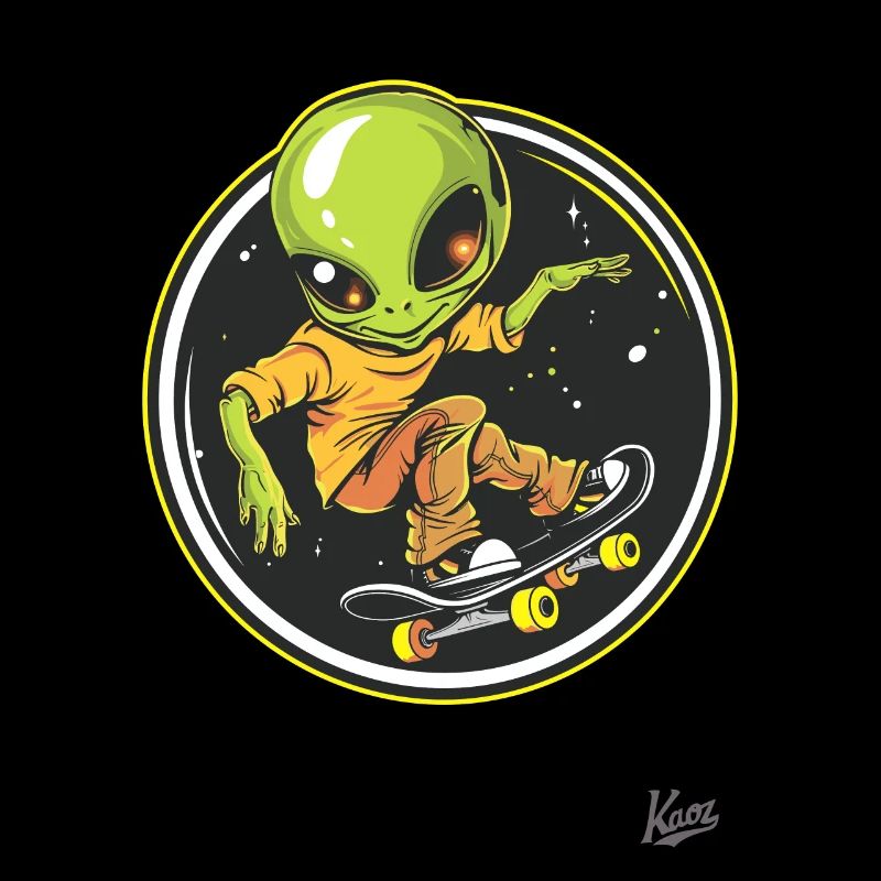 Skateboard fahrender Alien