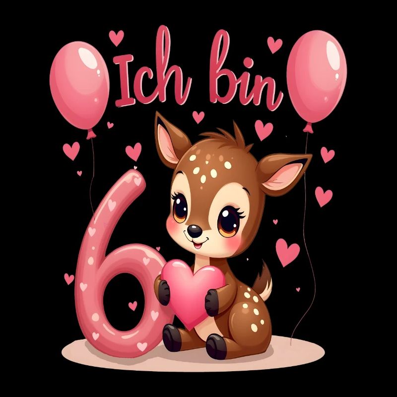 Süßes Reh Ich bin 6 Kinder 6. Geburtstag Mädchen
