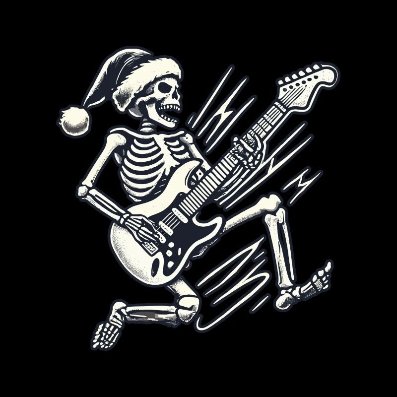 Skeleton With Santa Hat Rocks Guitar