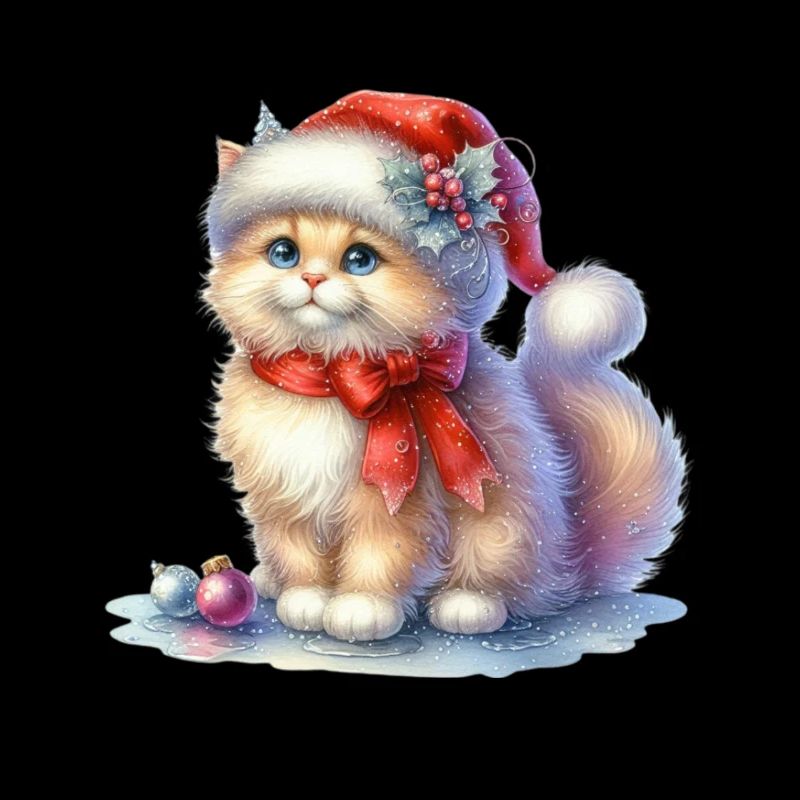 Chat de Noël mignon avec chapeau de Père Noël