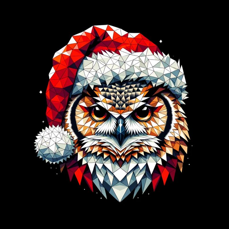 Polygon Art Owl Eagle Owl Christmas Hat Original