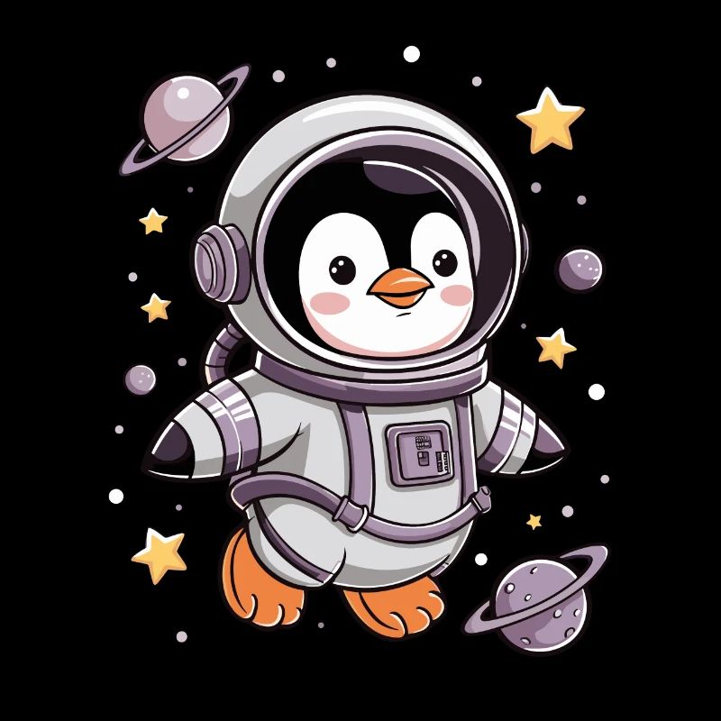 Mignon pingouin astronaute dans l’espace