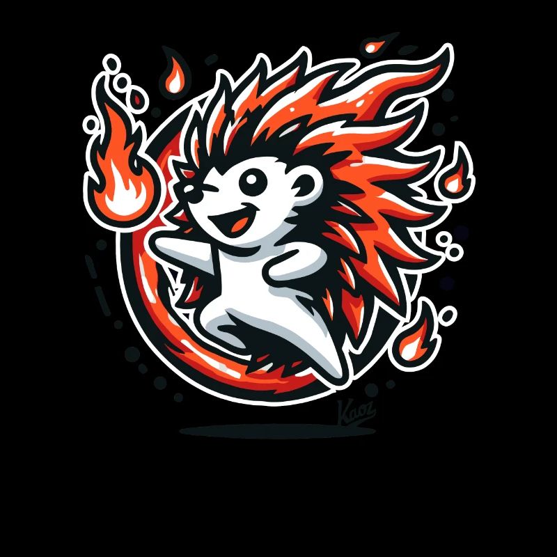 Cheerful hot hedgehog with fire