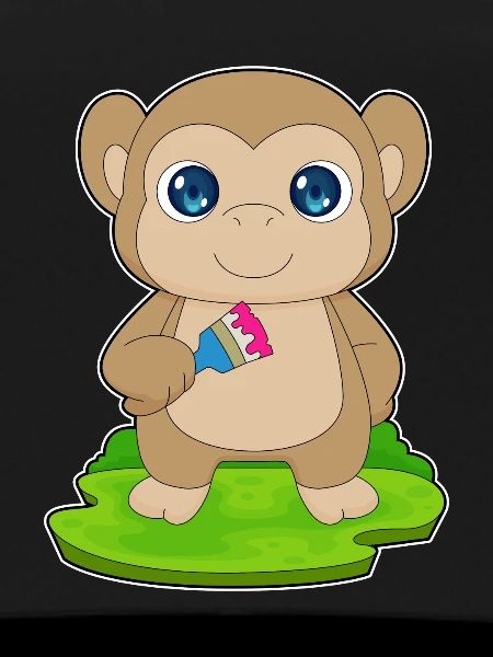 Monkey Painter Brush Painting