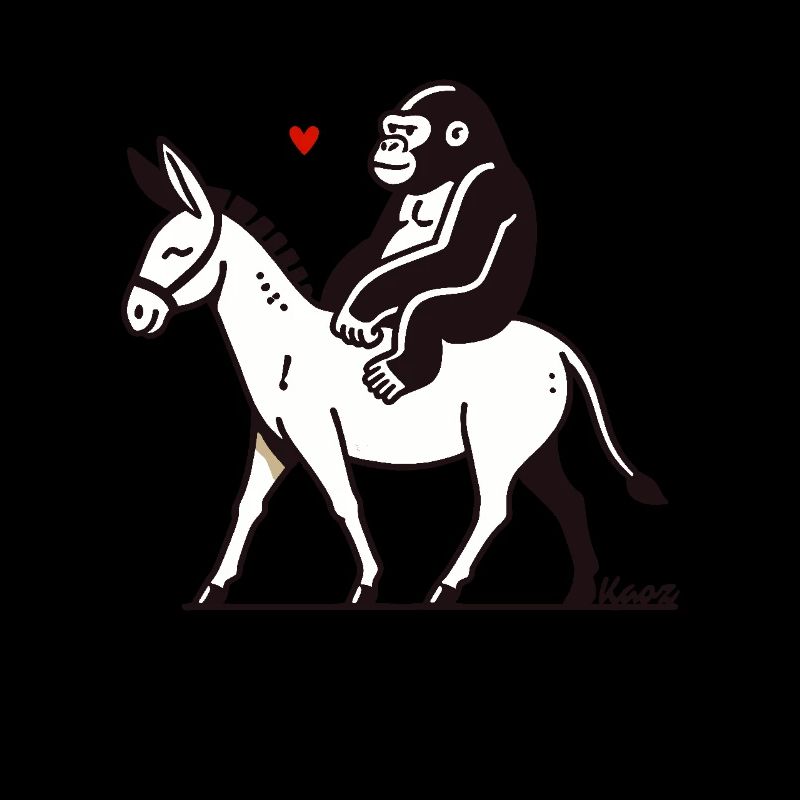 Gorilla reitet auf einem Esel