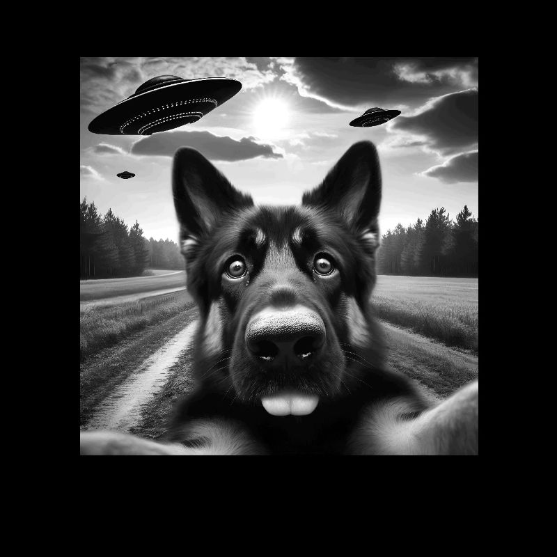 German2 Shepherd Funny GSP Selfie with UFOs Weird
