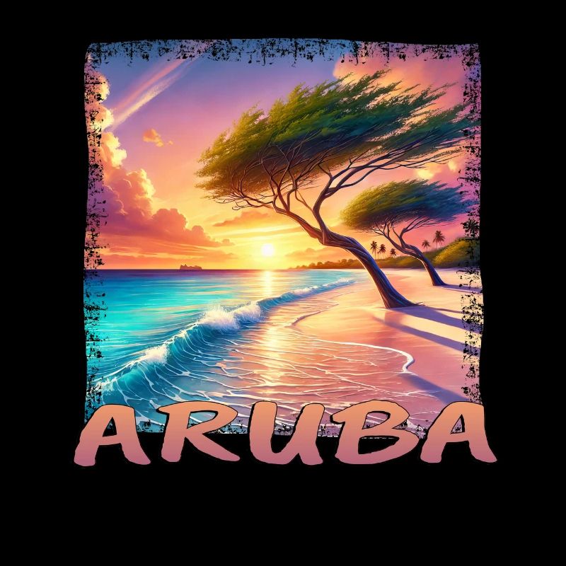 Aruba Eagle Beach Sunset Palm Trees Grunge