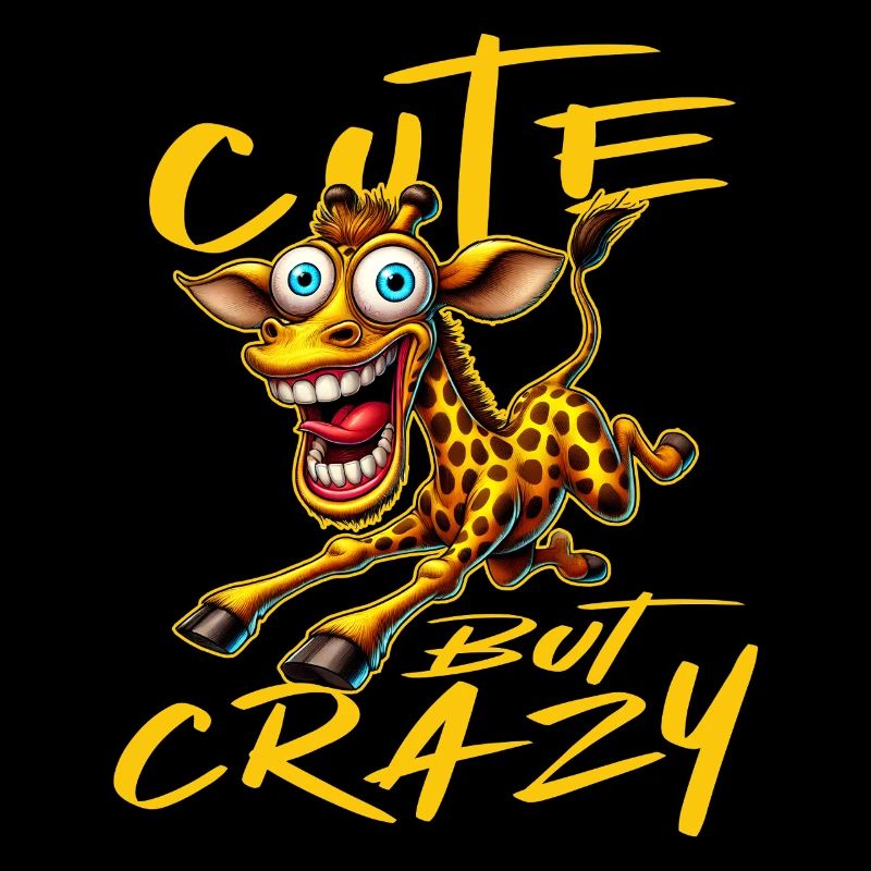 Cute but Crazy Giraffe Comic Style Funny Motif