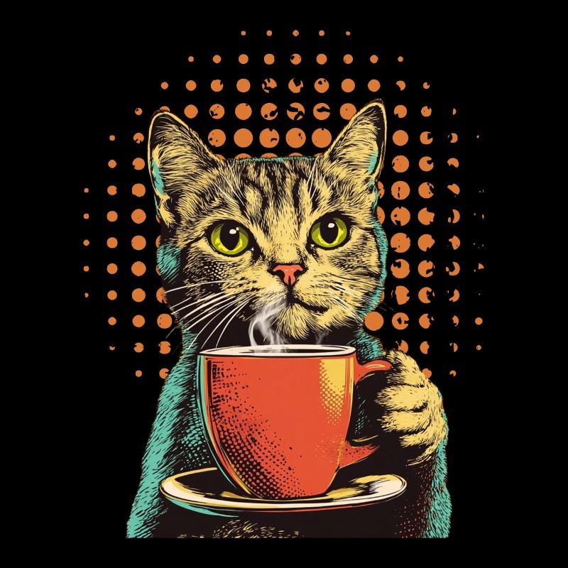 Chat vintage avec du café dans le style pop art