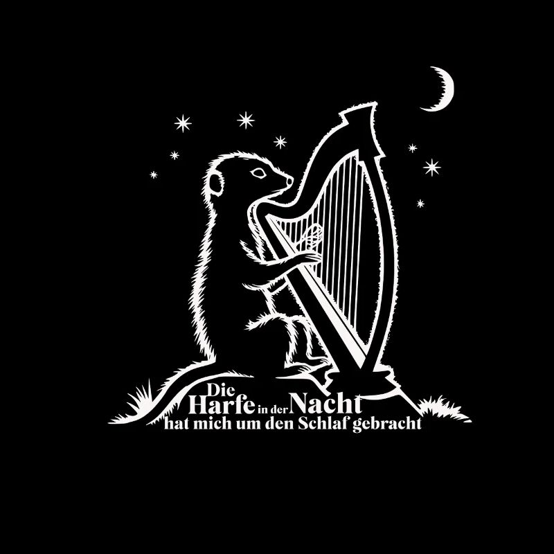 Erdmännchen mit Harfe in der Nacht- Harfenist
