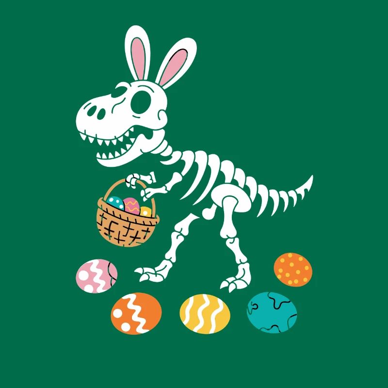 Easter Bunny Skeleton Dino with Easter Eggs Basket
