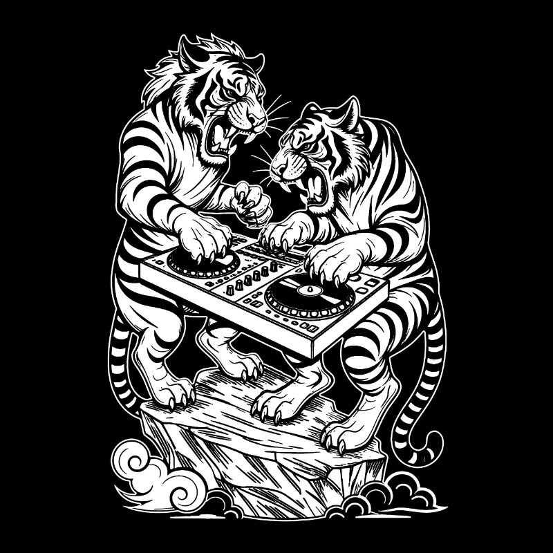 Techno DJ Shirt: Raver Tiger in Electro Vibes