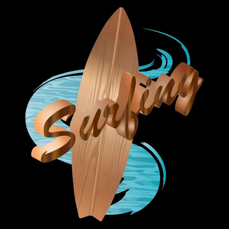 Planche de surf en bois design avec typographie de surf