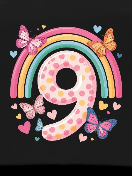 Rainbow Butterfly 9th Birthday Girl