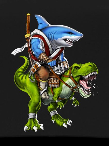 Shark Samurai Riding T-Rex Dinosaur