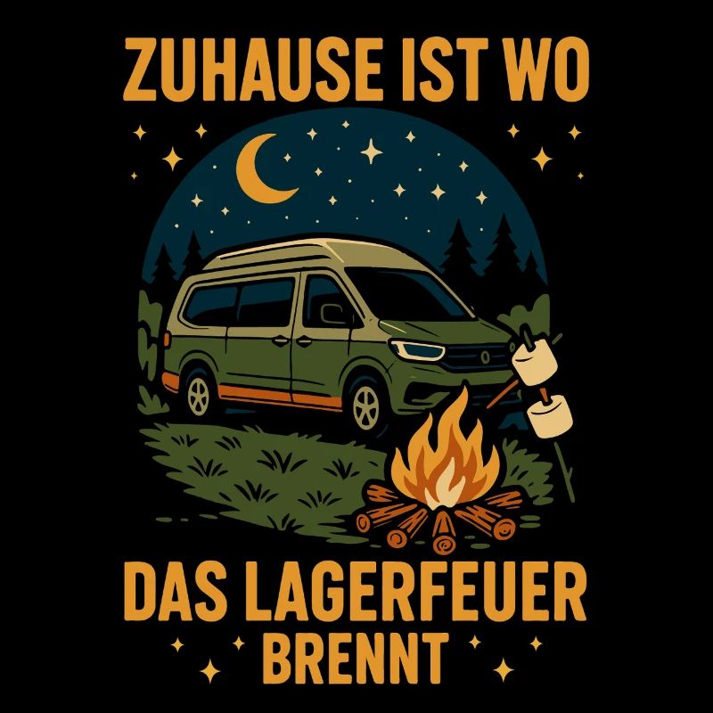 La maison est l’endroit où le feu de camp brûle Camping