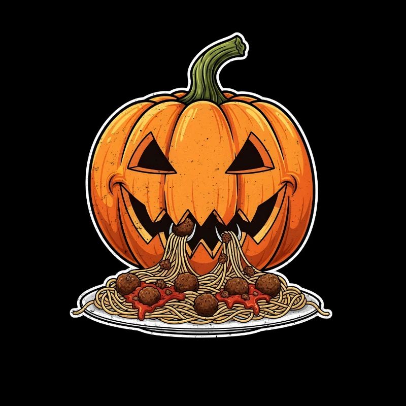 Halloween Kürbiskopf mit Spaghetti 