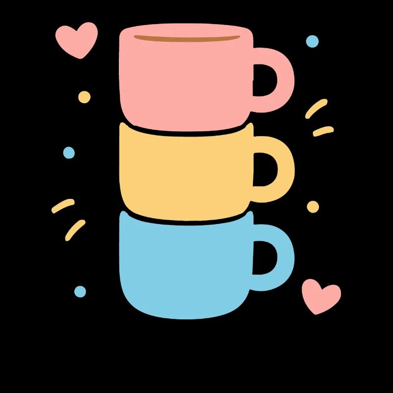 Cute Coffee Mug Stack Pastel Hearts Love