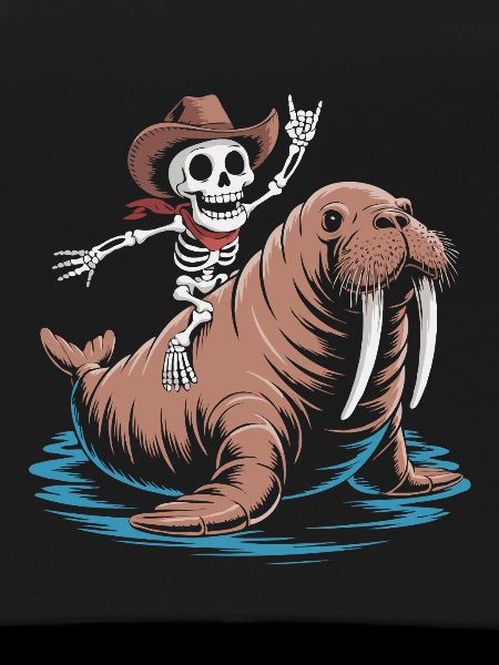 Skeleton cowboy on walrus