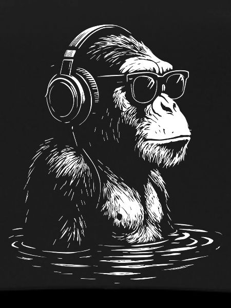 Headphone Monkey in Water