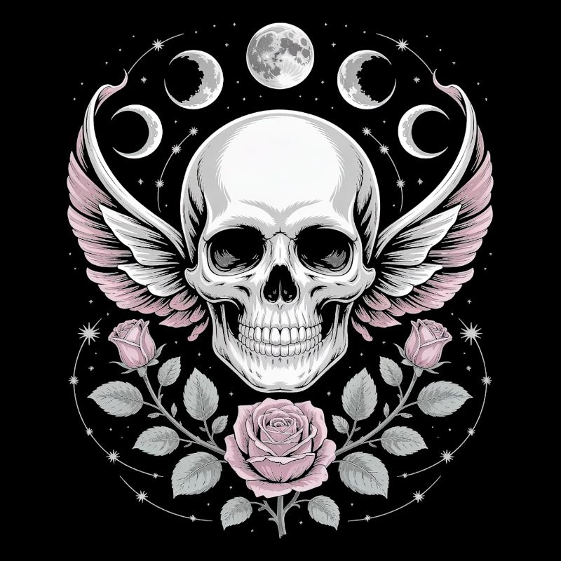 Gothic Totenschädel mit Mondphasen und Rosen Design
