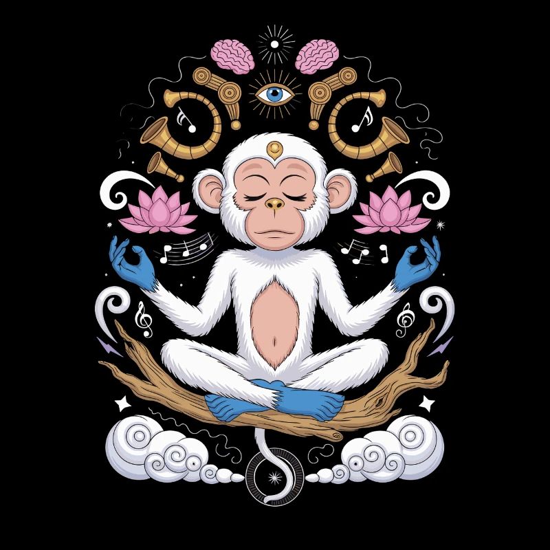 Meditating monkey with lotus bed and