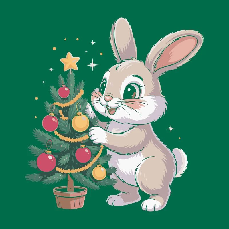 Easter bunny decorates tree