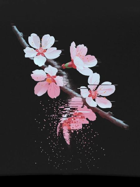 Cherry Blossoms Glitch Art Branch