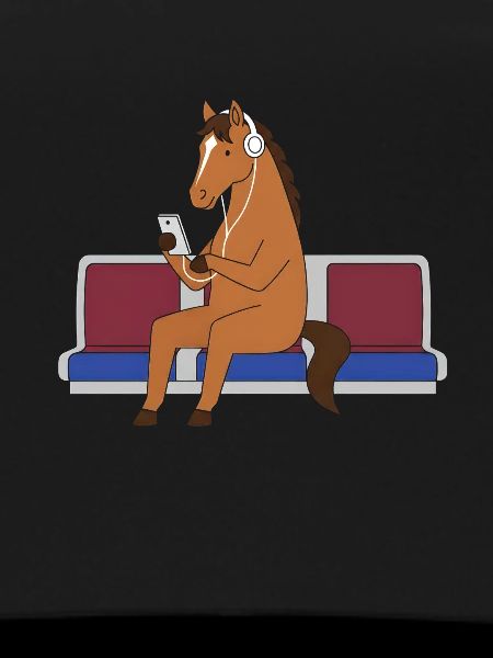 Pferd mit Kopfhörern in U-Bahn
