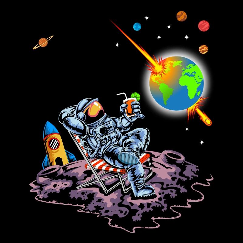 Astronaut Relaxing Earth Exploding Space Humor Art