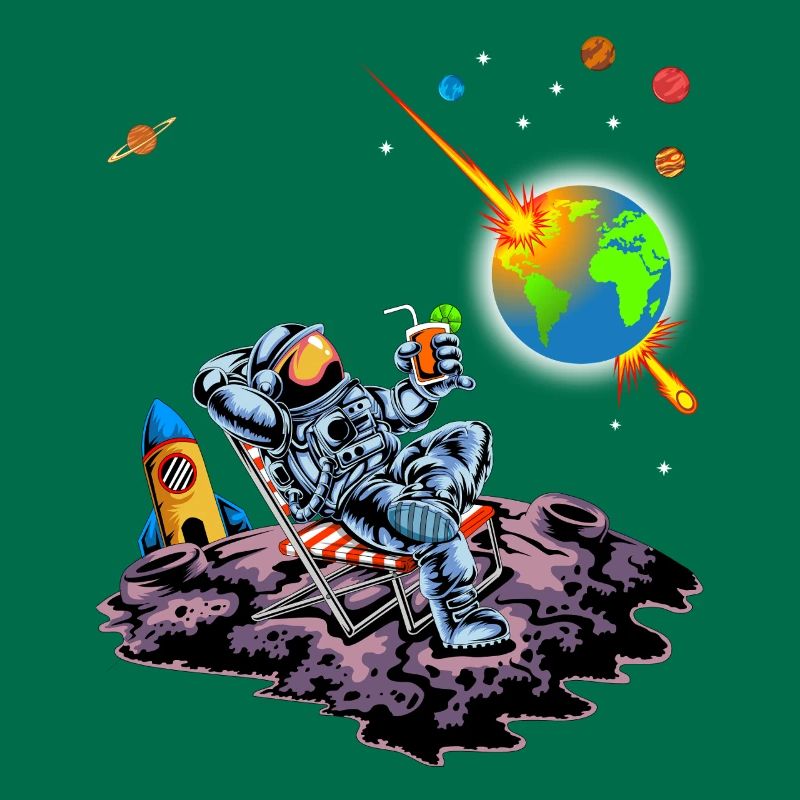 Astronaut Relaxing Earth Exploding Space Humor Art