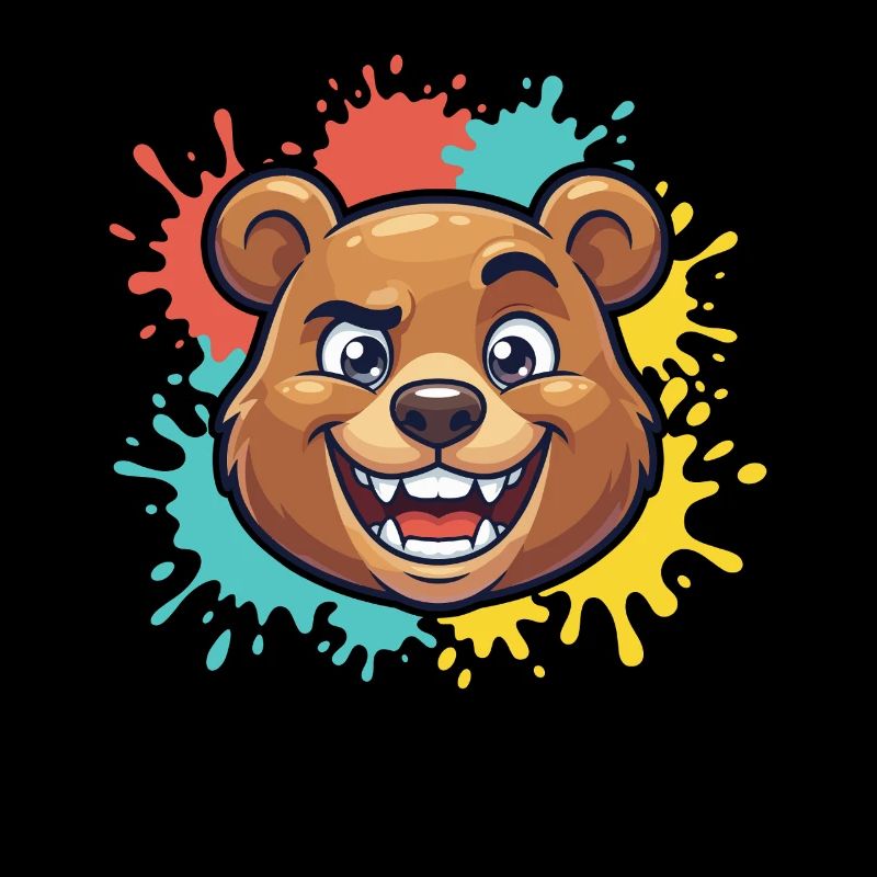 Tête d’ours joyeuse avec des éclaboussures de peinture