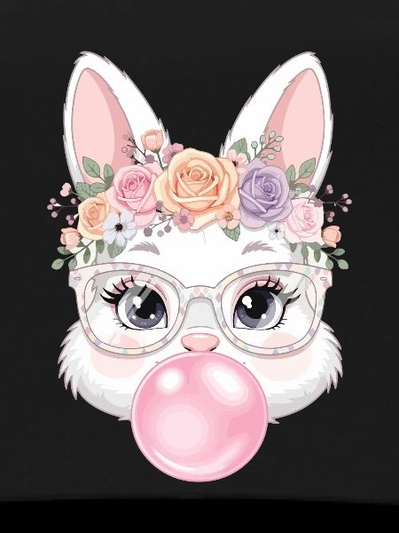 Flower wreath bunny with glasses