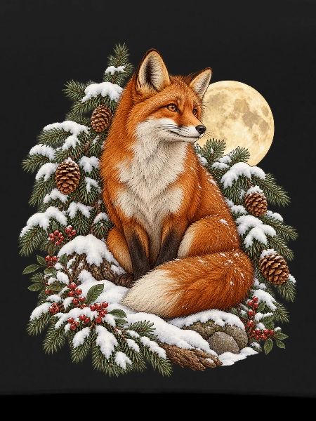 Fuchs im Winterwald mit Mondlicht