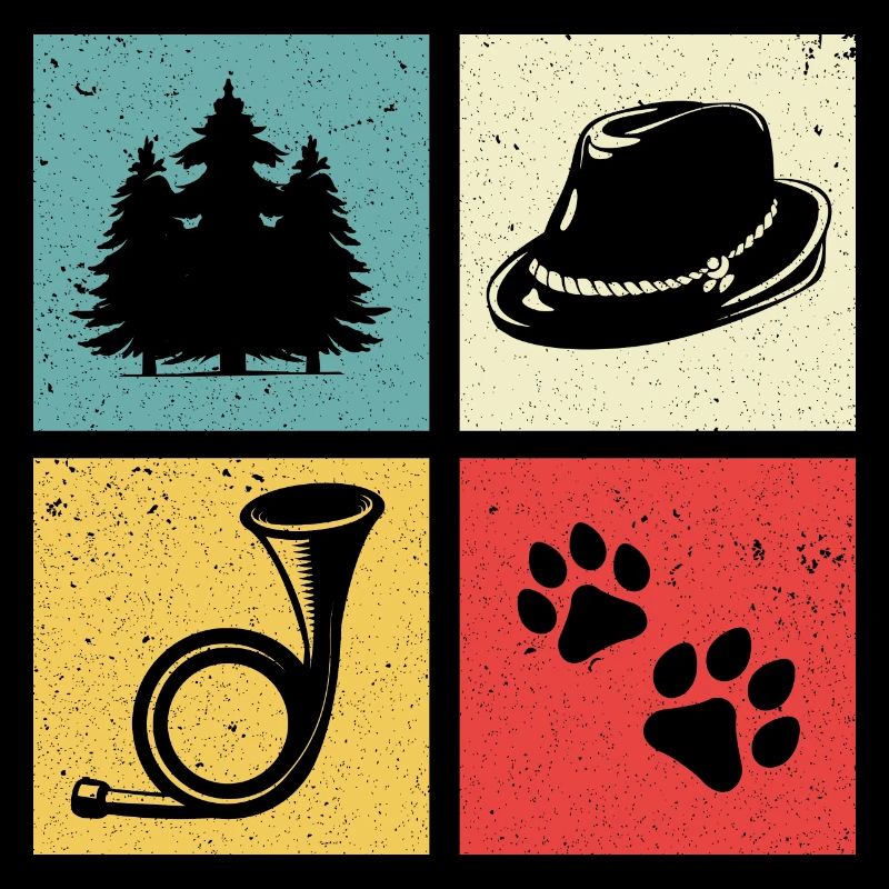 Conception de cor de chasse avec chapeau de feutre de patte de chien de forêt