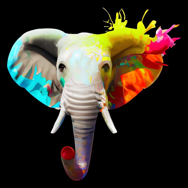 Tête d’éléphant avec explosion de couleur