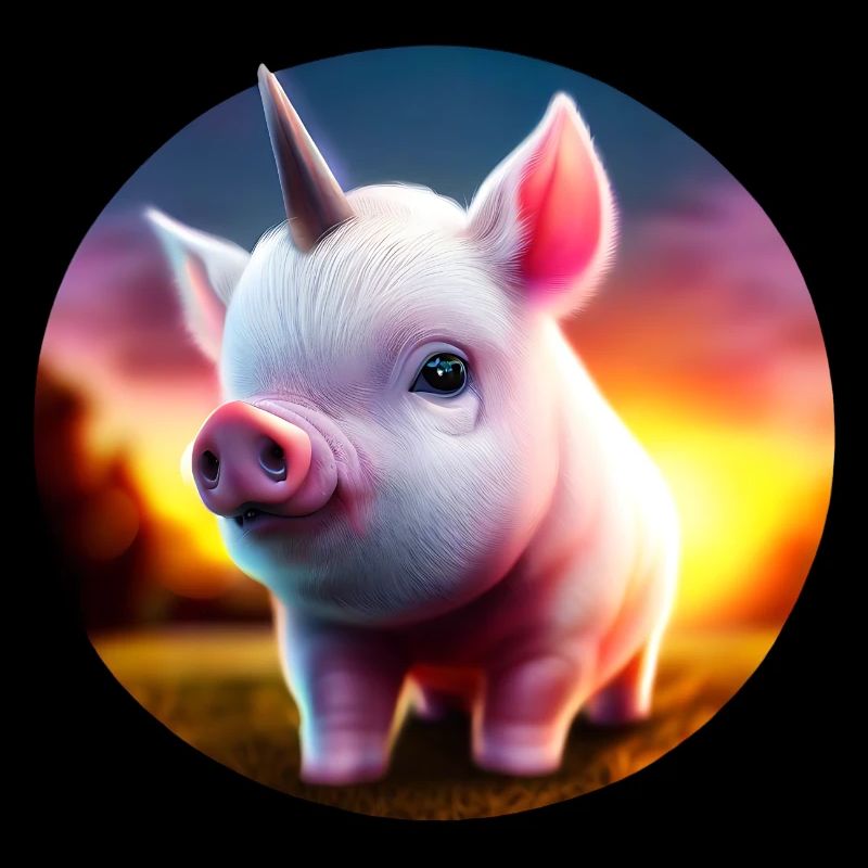 Cochon licorne au coucher du soleil