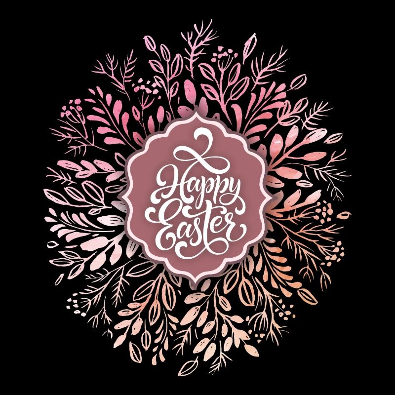 Easter wreath, Watercolor, Happy Easter, Calligraphy