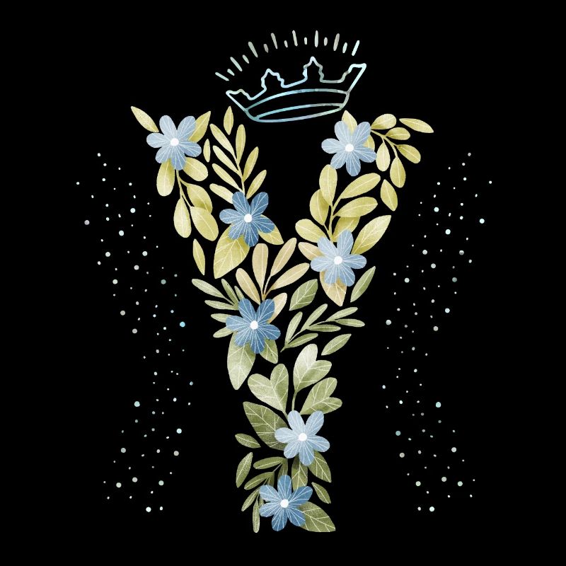 Monogram letter Y with crown, floral ornament